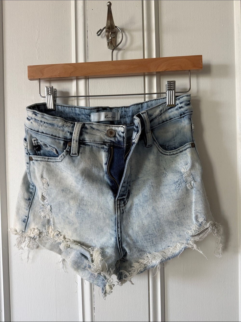 KanCan Light Blue Acid Wash Distressed Denim Shorts